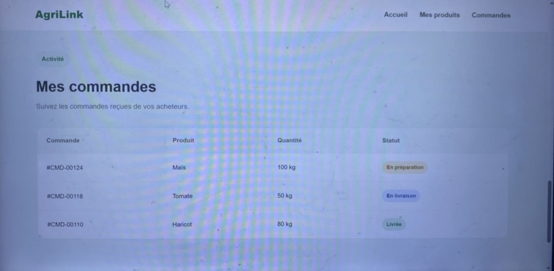 Tableau des commandes avec statuts En préparation, En livraison, Livrée