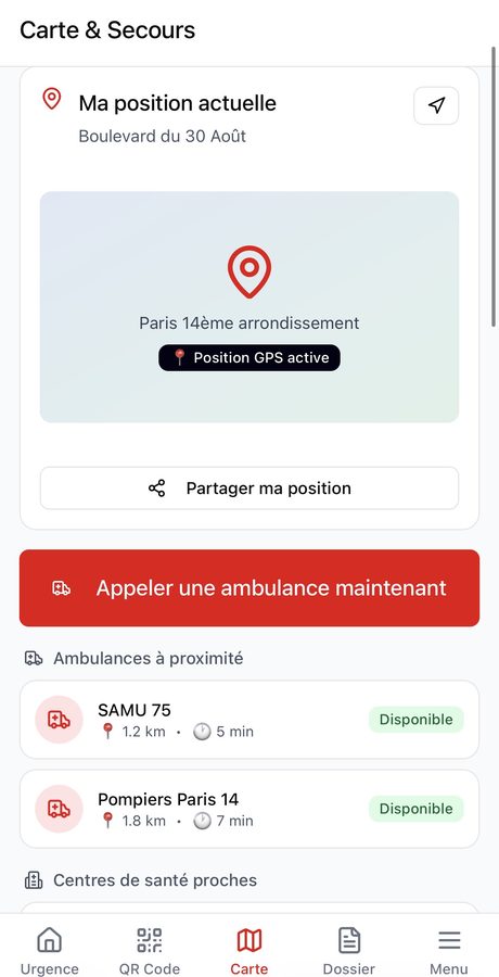 Carte et secours : position GPS, ambulances disponibles à proximité