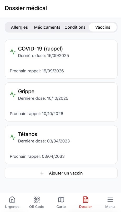 QR code médical d'urgence pour les secouristes